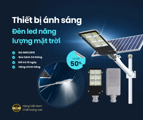 Các mẫu đèn LED năng lượng mặt trời và tấm pin trong banner thiết bị ánh sáng