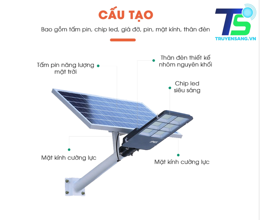 Đèn đường năng lượng mặt trời bàn chải- vỏ nhôm, chống nước, tấm pin rời- Chính hãng 3 den nang luong mat troi ban chai