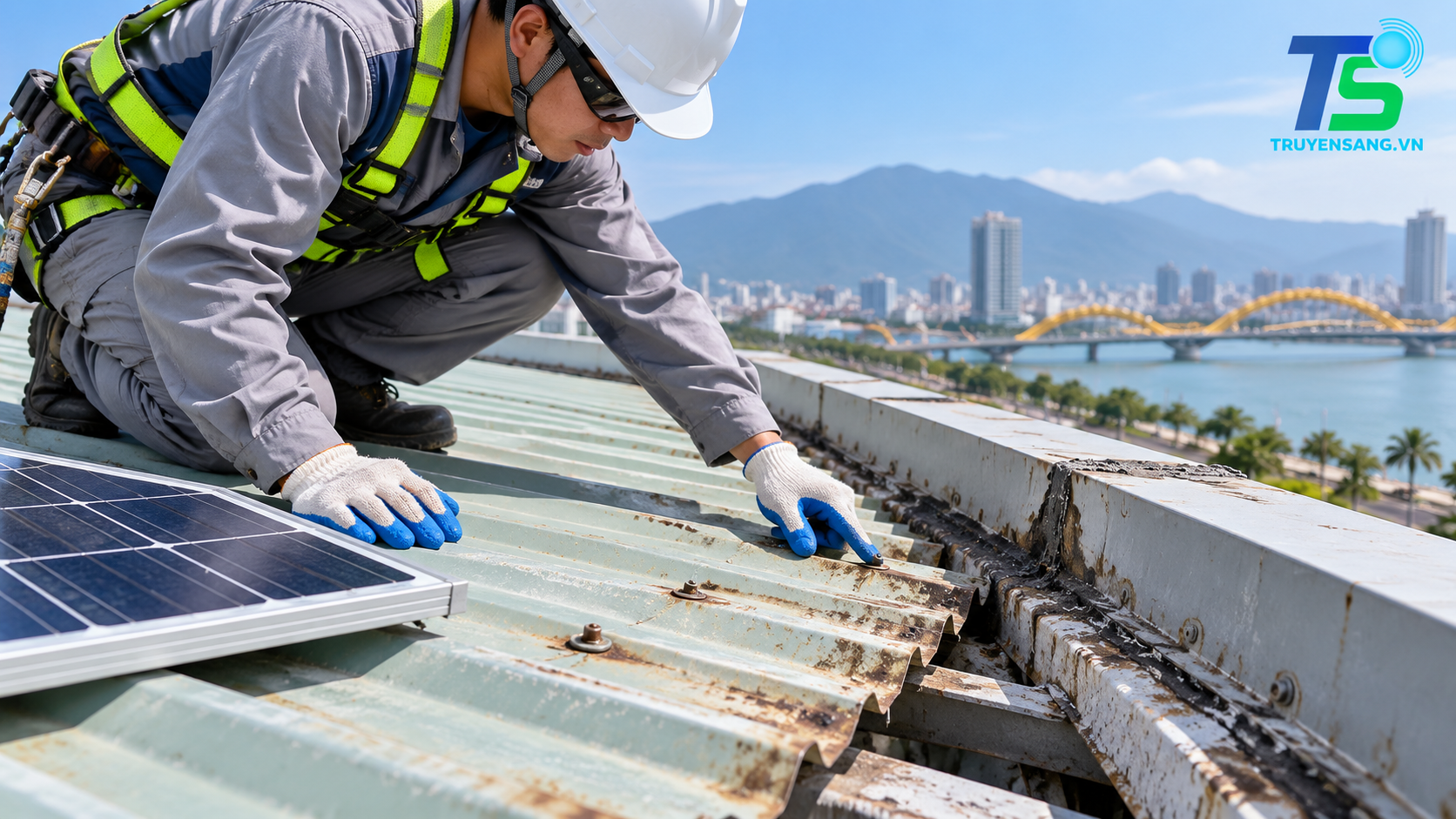 Mái tôn có lắp điện mặt trời được không? 7 điểm cần kiểm tra tại Đà Nẵng 1 Khảo sát mái tôn trước khi lắp điện mặt trời tại Đà Nẵng – Truyền Sáng