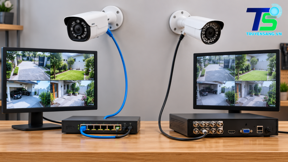 So sánh camera IP và Analog qua cách kết nối đầu ghi và mạng – Truyền Sáng