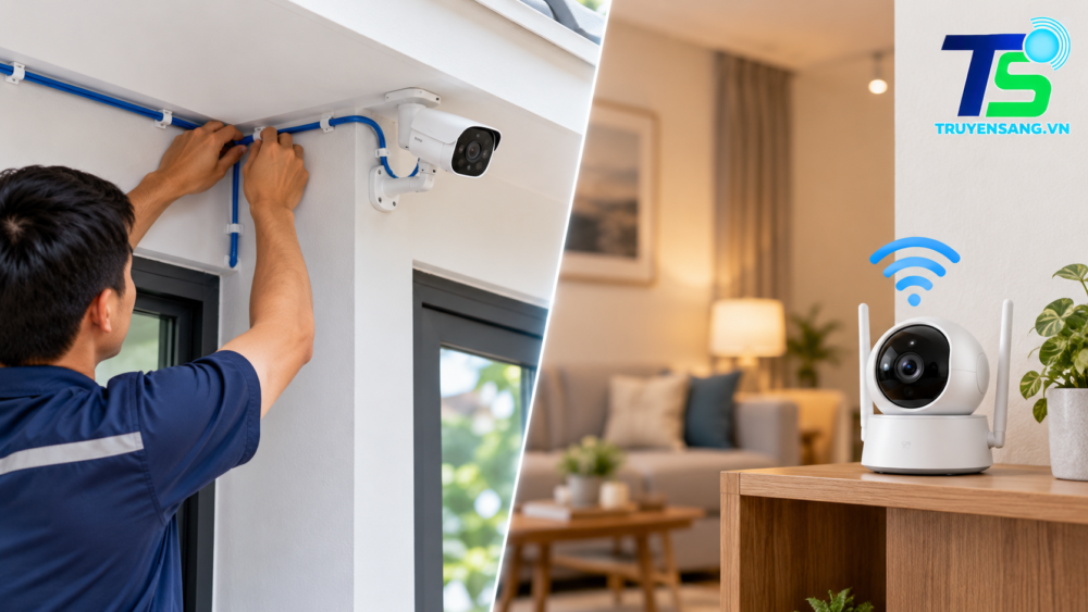 So sánh camera không dây và có dây trong phương án lắp đặt tại nhà – Truyền Sáng
