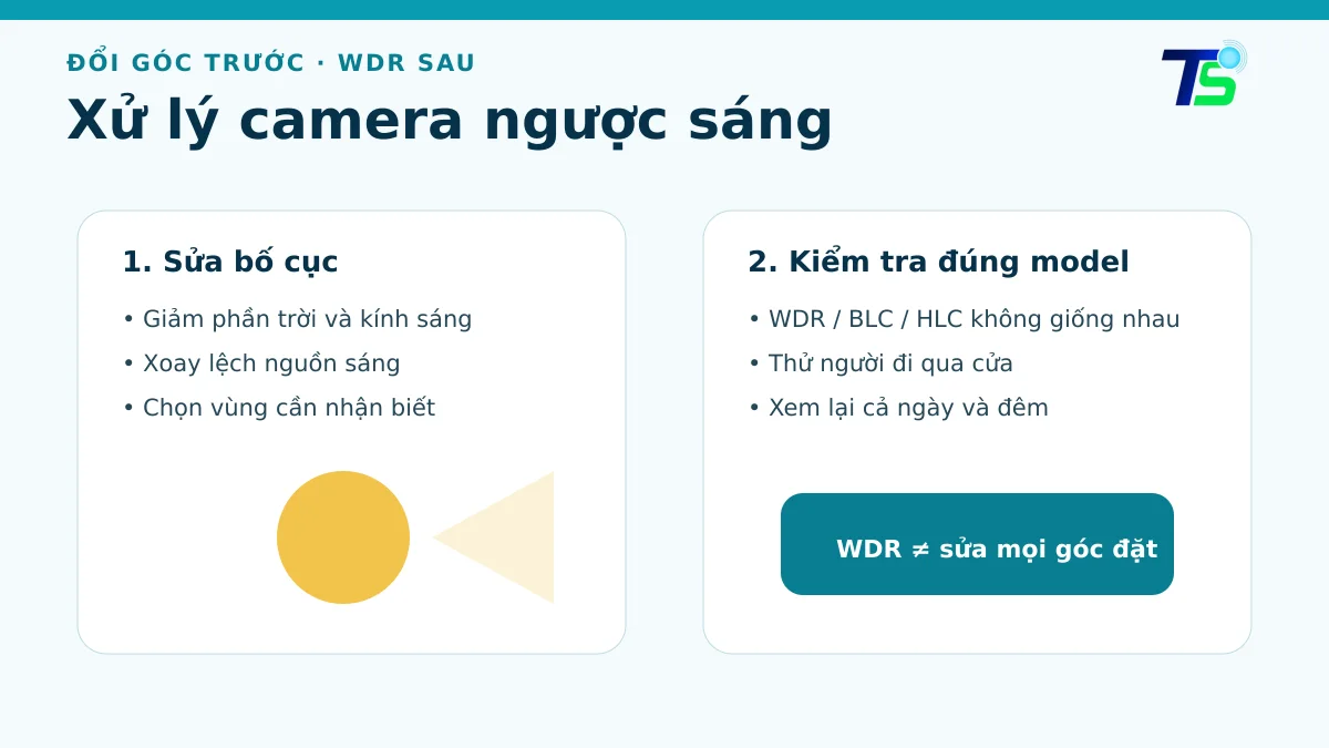 Sơ đồ xử lý camera ngược sáng cửa ra vào bằng đổi góc và WDR