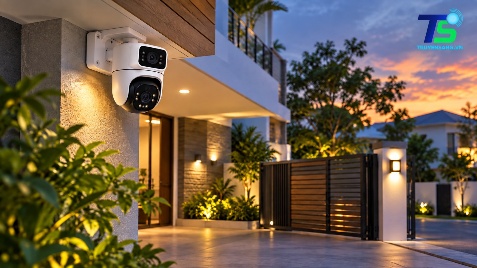 IMOU Cruiser Dual 2 Pro Đà Nẵng: Aurora và AI có gì mới? 1 Minh họa camera hai ống kính tại lối vào nhà phố cho bài IMOU Cruiser Dual 2 Pro Đà Nẵng