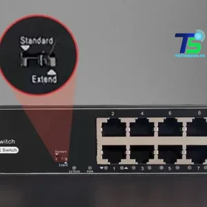 Mặt cổng switch ONV-H1108PLS với 8 cổng PoE và 2 cổng uplink 100 Mbps